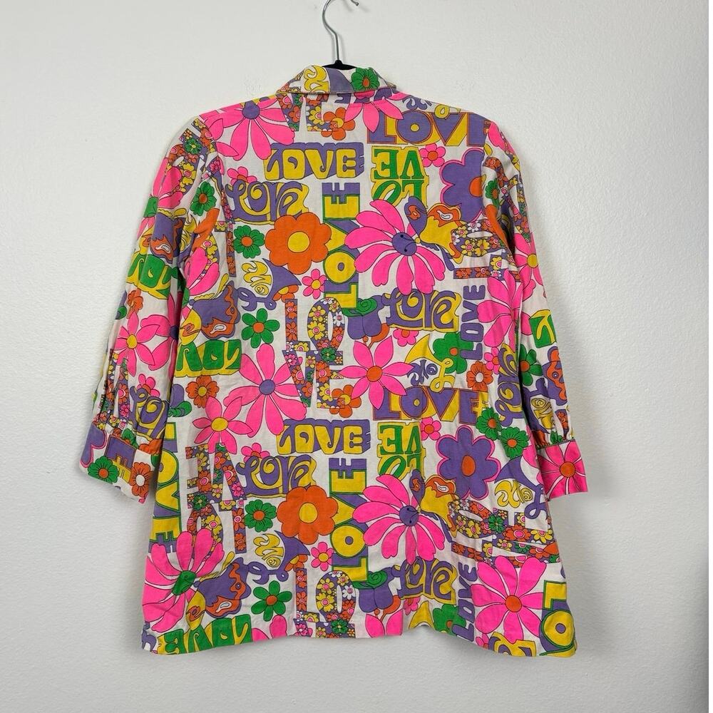 70s Her Majesty RARE LOVE Psychedelic Flower Power Cotton Made in USA Jacket M - Picture 2 of 7